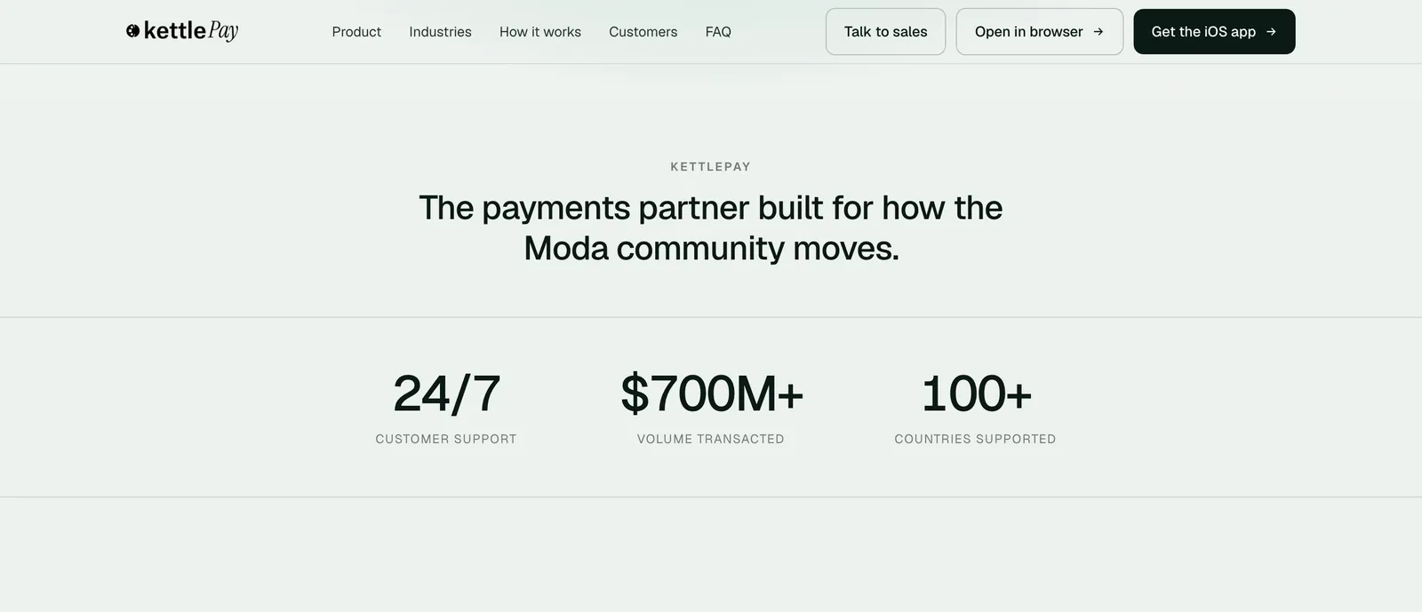 A centred headline over a bordered three-stat band: 24/7, $700M+, 100+.